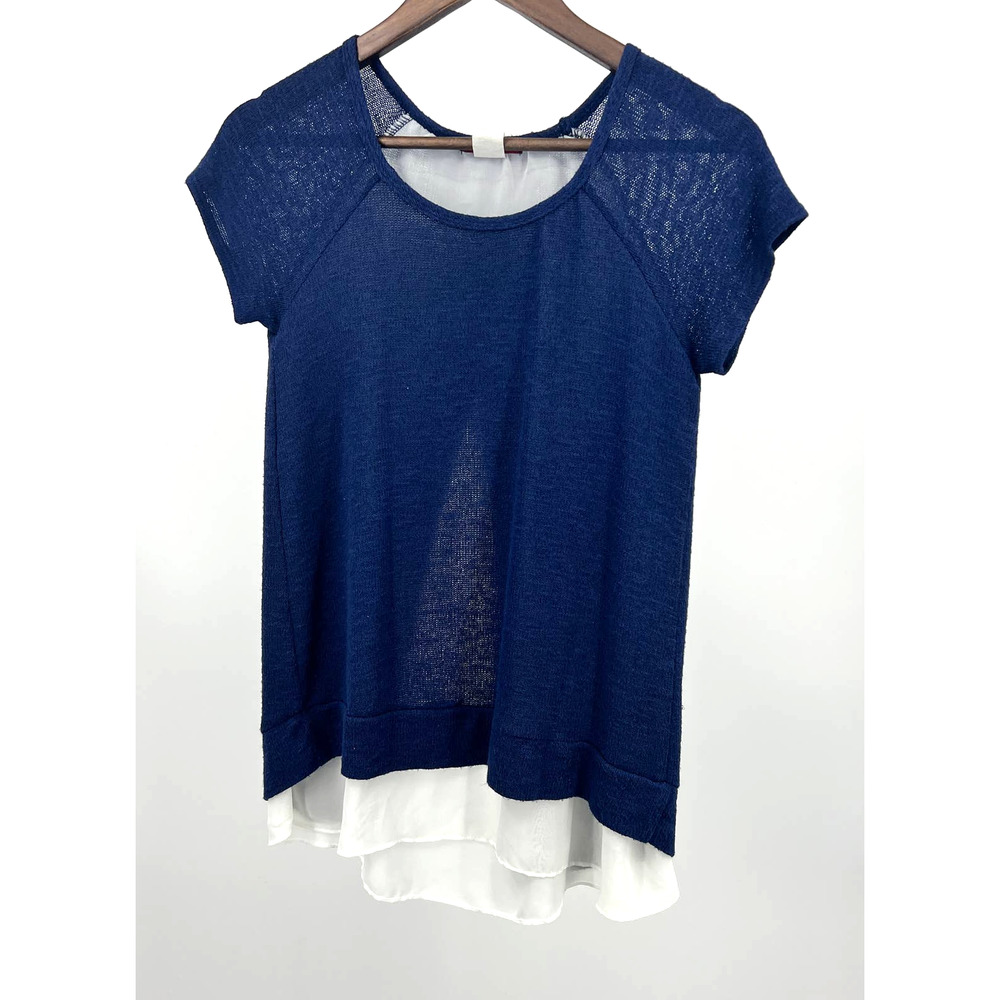 Silvergate Blue Sweater Blouse Women's Size Small Knit hi lo